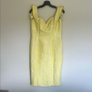 Alberto Makali Yellow Lace Sheath Dress Midi Ruffled Sleeveless